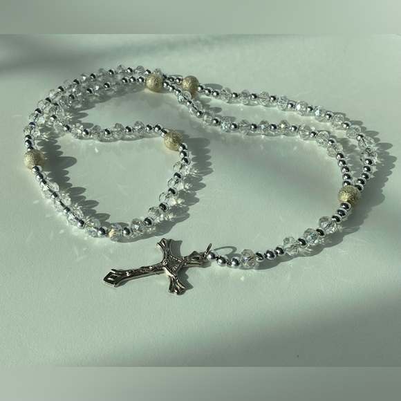 Catholic Rosary (Clear Beads) Necklace - Picture 3 of 6